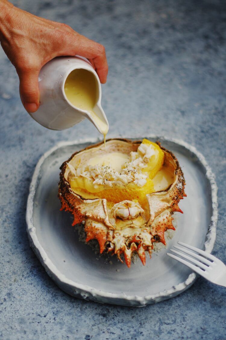 Araignée de mer, pain au maïs et mayonnaise maison