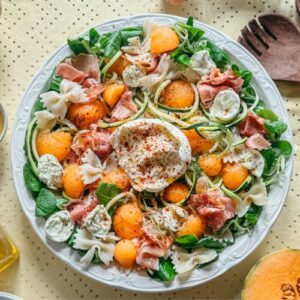 de pâtes au melon et au jambon de Parme