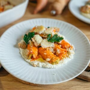 Cannellonis de patate douce gratinés, sauce au fromage