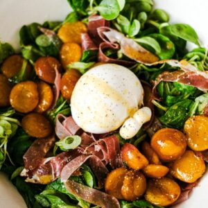 Salade de mirabelles rôties et mâche