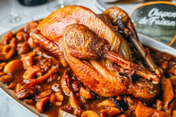 Chapon de faisan aux pommes et châtaignes au cidre