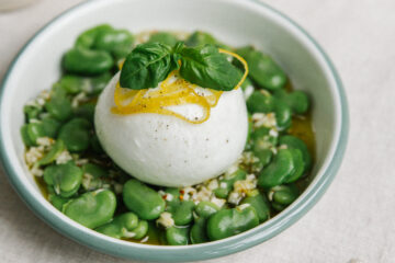 Burrata au lait de bufflone et fèves fraîches