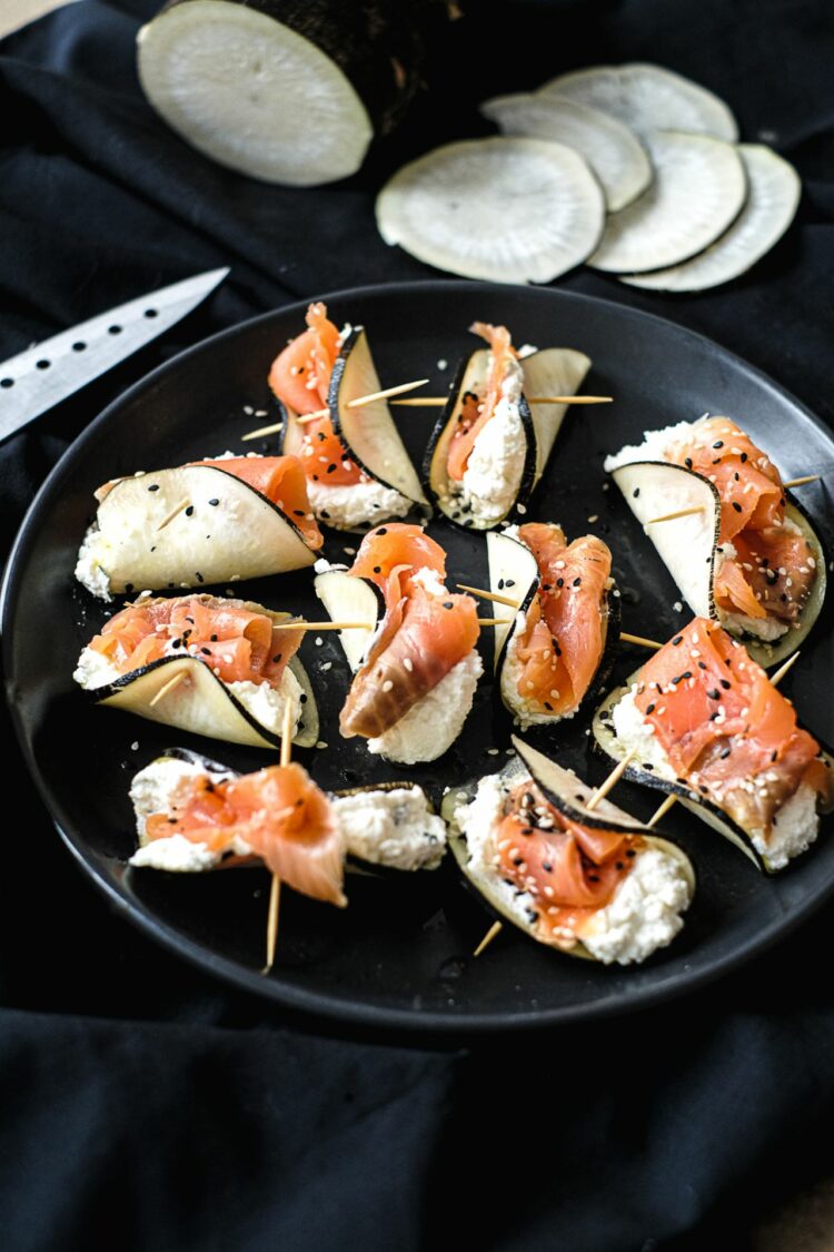 Amuse-bouche de radis noir et truite fumée