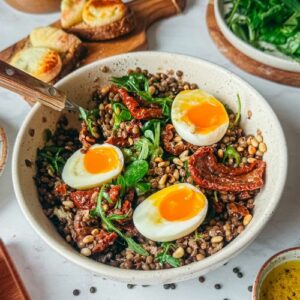 Salade de lentilles vertes du Berry et crottin de Chavignol