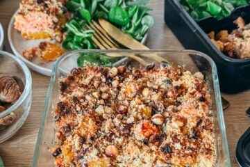Crumble butternut, châtaignes et truite